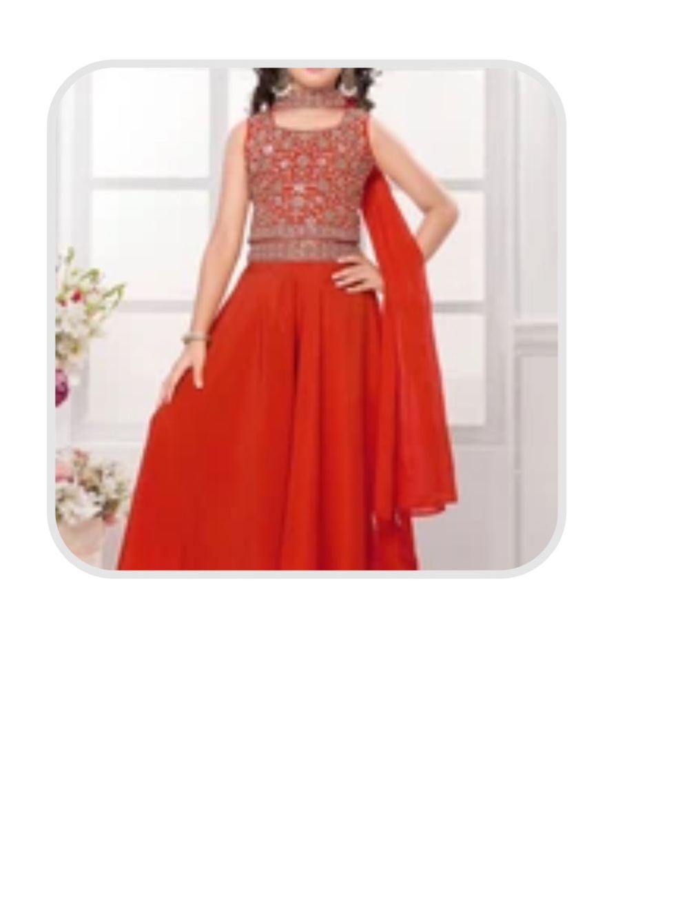 Girls Red Embroidered Party Dress with Dupatta